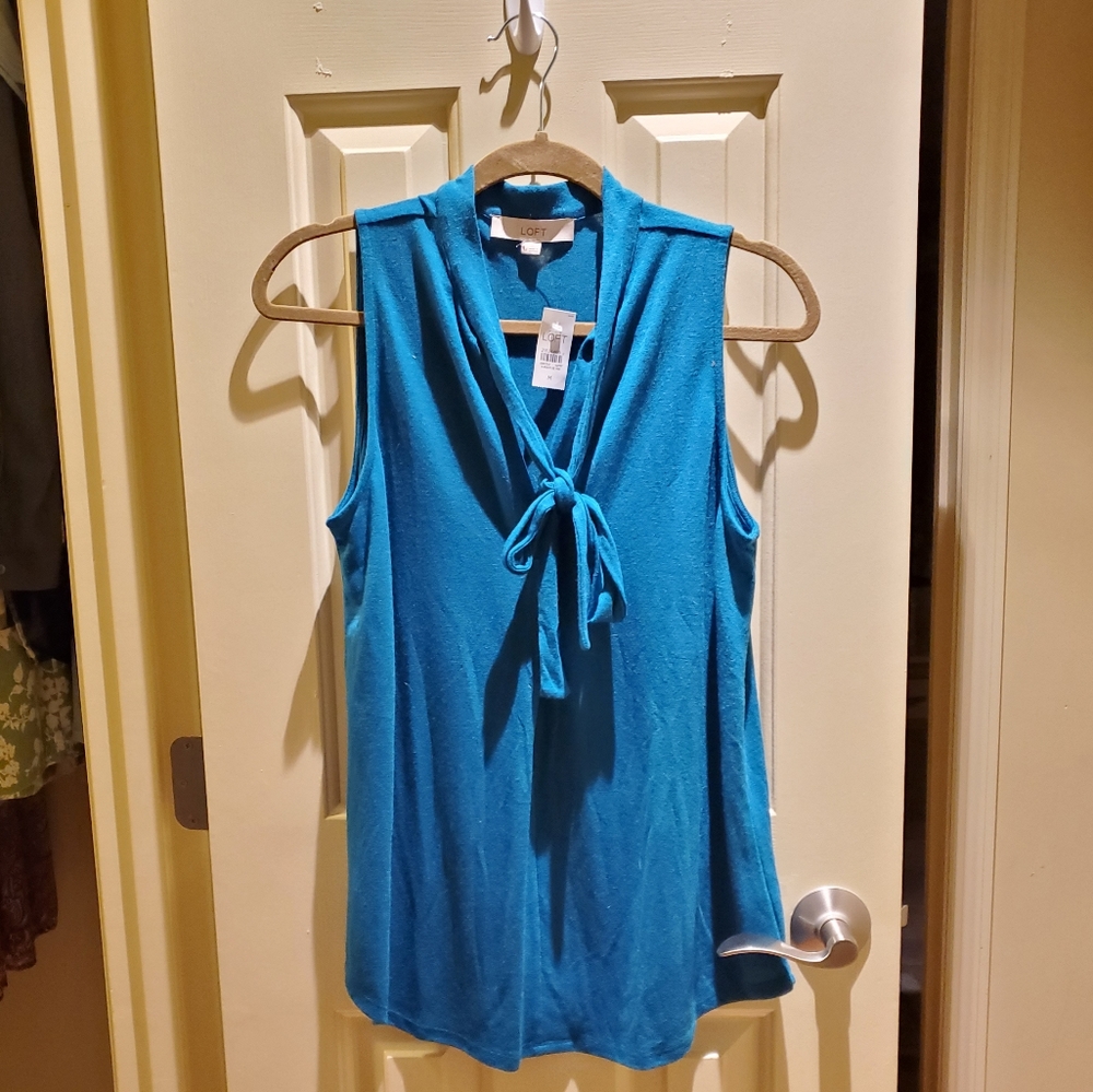Loft Teal Tank Top with a Tie Neck